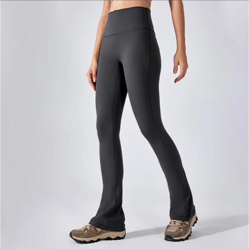 Anranกางเกงกีฬาเอวสูงยกสะโพกไม่มีT-stitch Slim Bell-bottomings Gym Pilates