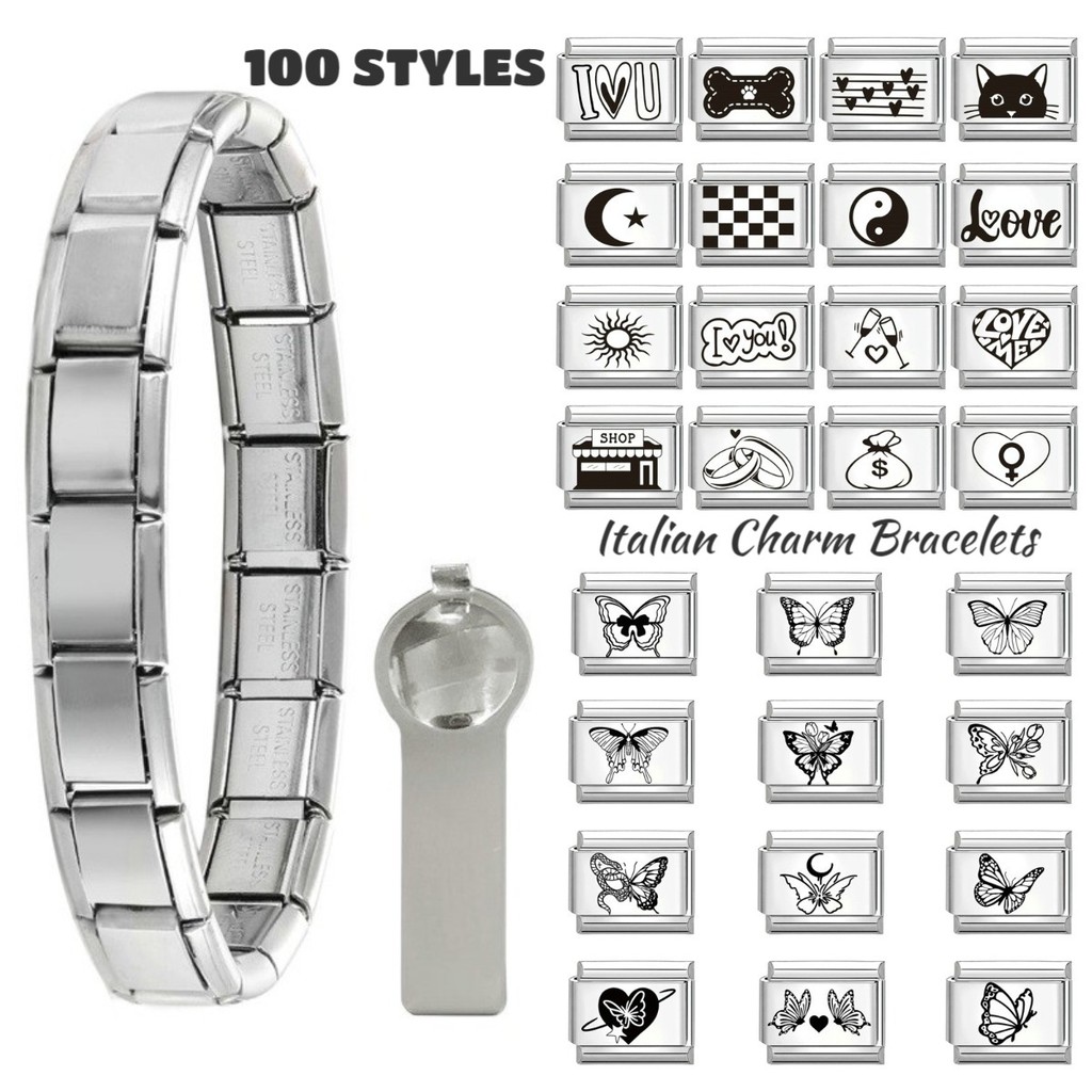 อิตาเลี่ยน Charm Links สําหรับสร้อยข้อมือใหม่แฟชั่นร้อนสีดํา Charm สร้อยข้อมือเพื่อนครอบครัว DIY โมดูลสร้อยข้อมือ Charm อิตาเลี่ยน Links Fit 9 มม.สร้อยข้อมือสแตนเลสเครื่องประดับ DIY ทํา