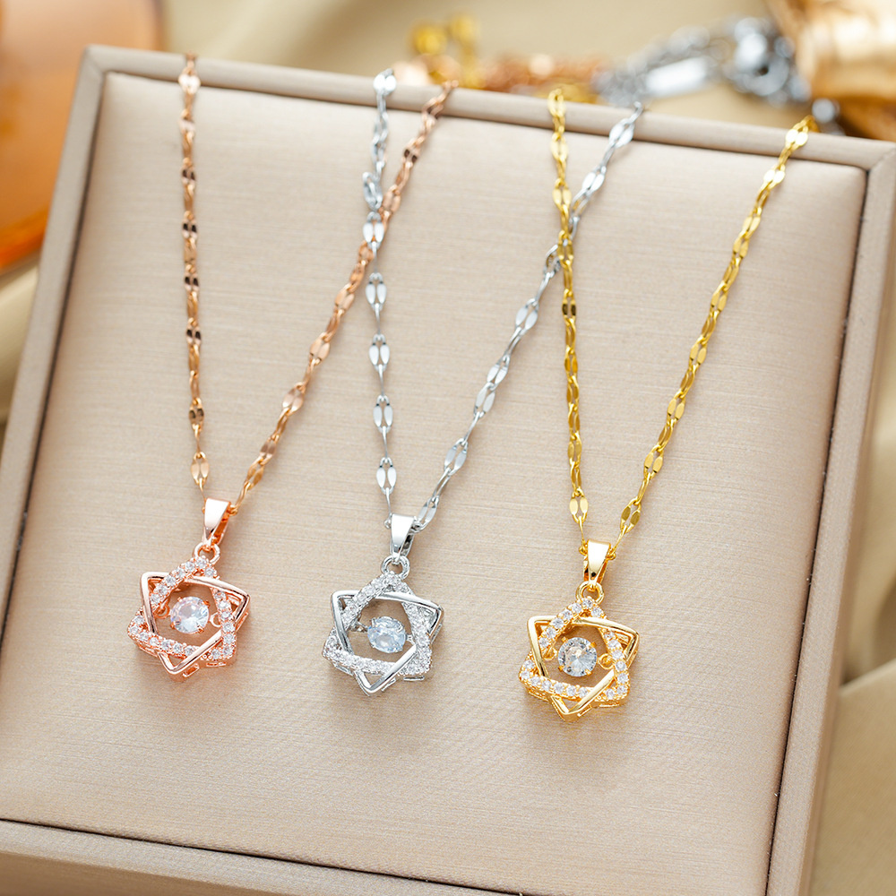 Niche Design Beating Heart Hexagram สร้อยคอเหล็กไทเทเนียมหญิง ins อินเทรนด์ All-Match High-End Clavicle Chain สร้อยคอ