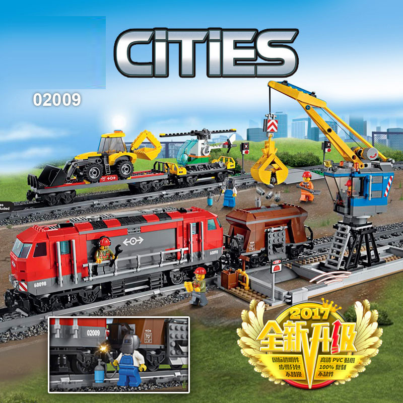 เข้ากันได้กับ Lego City Series 60098 Heavy Train Remote Control Edition ปริศนาสำหรับเด็กประกอบบล็อกของเล่น02009