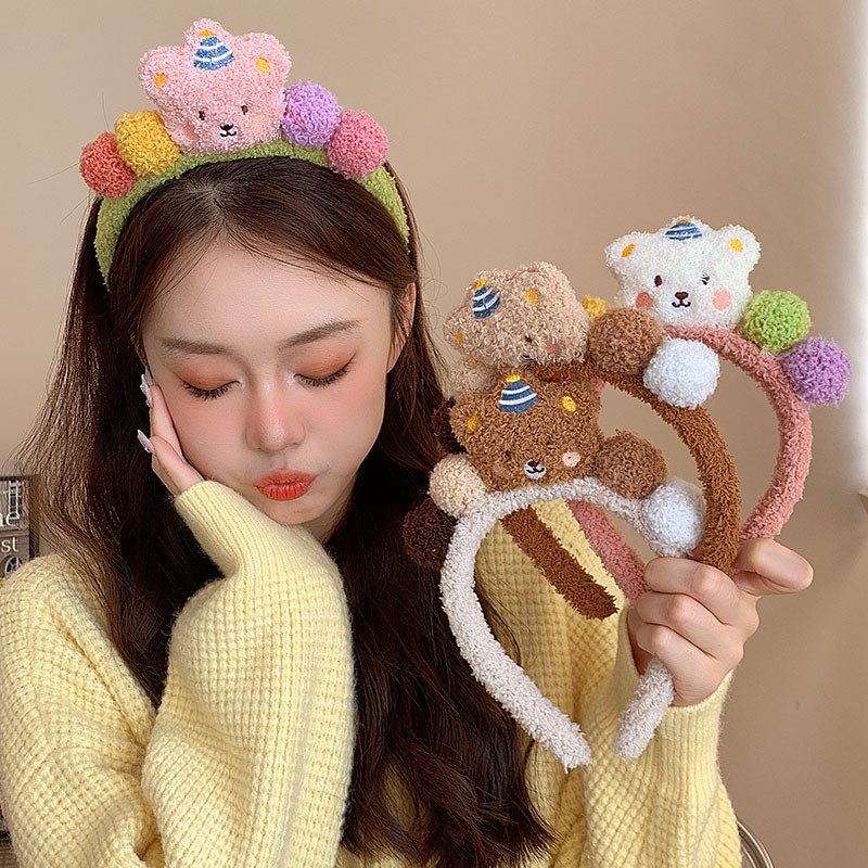 ที่คาดผมตุ๊กตาหมีสไตล์เกาหลีสําหรับผู้หญิงแฟชั่นน่ารักที่คาดผมล้างหน้าสาวหวานที่คาดผม
