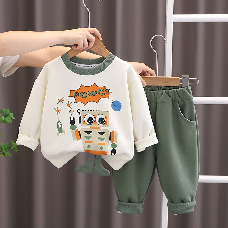 เด็กใหม่ผ้าฝ้ายฤดูใบไม้ร่วงเด็กเด็กการ์ตูนสุนัขเสื้อยืดกางเกง2ชิ้น/เซ็ตทารกชุดแฟชั่นเด็กวัยหัดเดินสบายๆวอร์ม