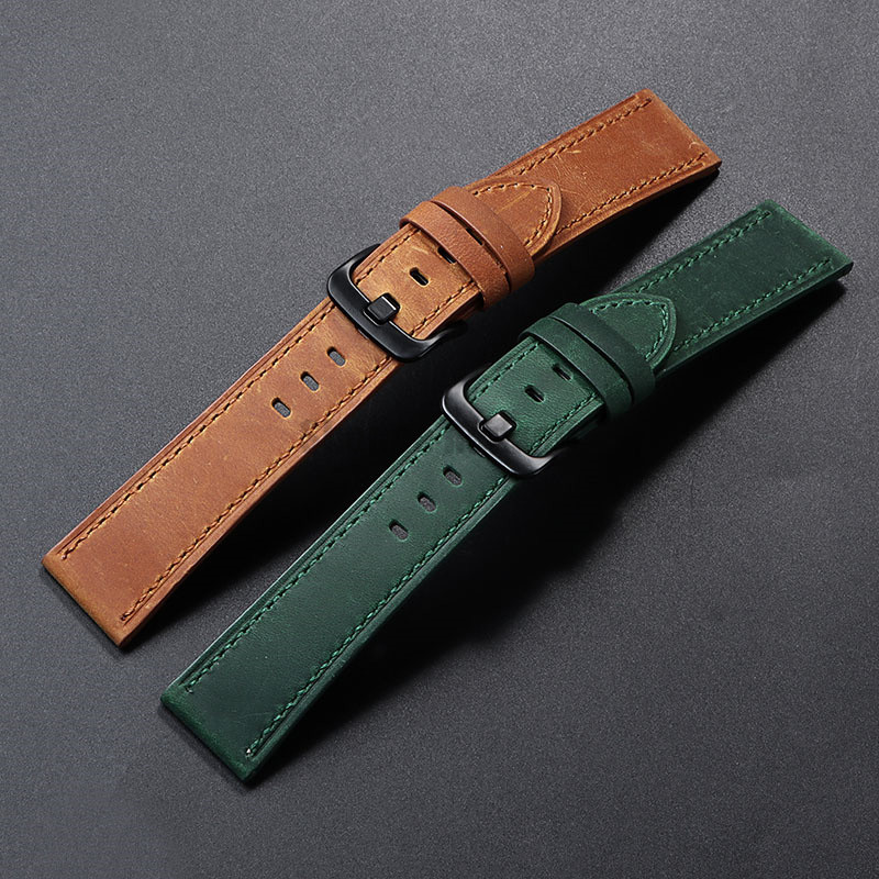 18 มม.20 มม.22 มม.24 มม.สายนาฬิกาหนังแท้ Vintage Retro Horsehide สร้อยข้อมือผู้หญิงผู้ชาย Universal เปลี่ยน Wristbelt