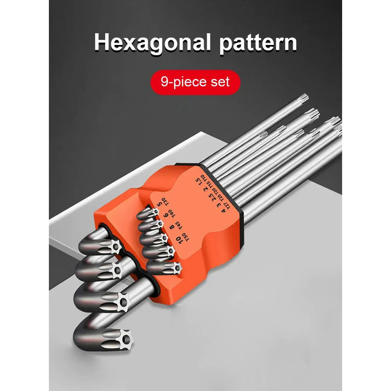 9Pcs Torx Star Wrench Kits Set Allen Keys Hexagon Hex Head Spanner Keys Set Double End L Type Star S