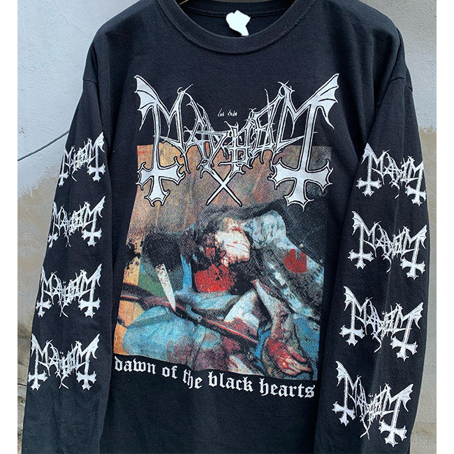 ((Pure Cotton Ready Stock) เสื้อยืดหายาก!นอร์เวย์ Black Gold Rock Mayhem High Street Vintage เสื้อยืดแขนยาว