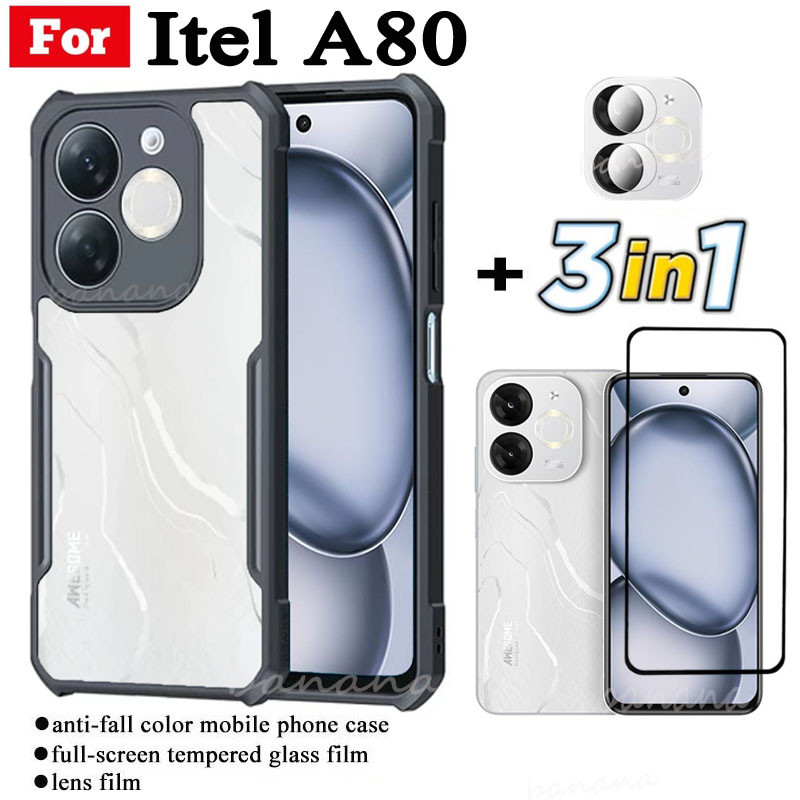 3 IN 1 Itel A80 Anti-fall โทรศัพท์มือถือสําหรับ Itel A 80 A8 0 A80 ฟิล์มกระจกนิรภัย + ฟิล์มเลนส์