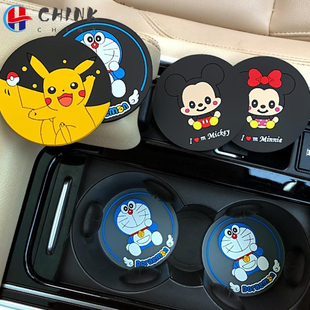 Chink ที่รองแก้ว, ที่รองแก้วในรถยนต์กันลื่น, ดอกไม้การ์ตูนซิลิโคนน่ารัก Mickey Pikachu ที่วางเครื่องดื่มโดราเอมอน