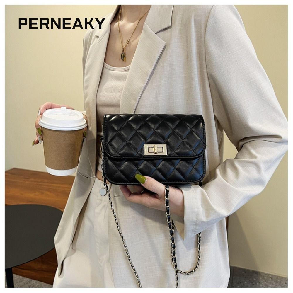 Perneaky กระเป๋าสี่เหลี่ยมเล็ก, กระเป๋าสะพายข้างสีขาวสีดํา, กระเป๋าสะพายตาข่ายวินเทจสีทึบผู้หญิง