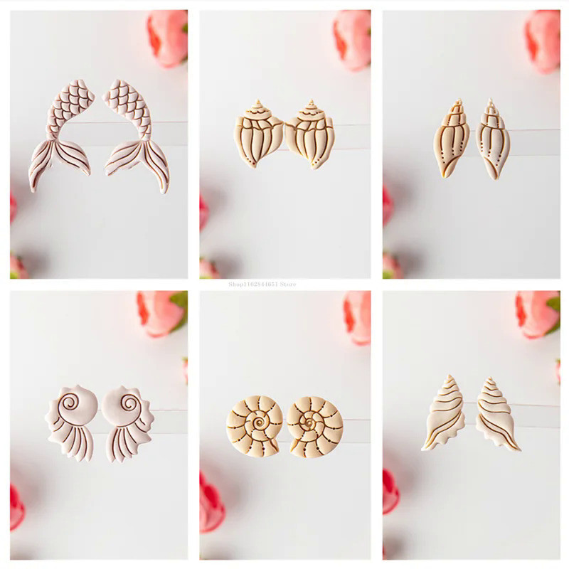 Ocean Series Polymer Clay Cutter Soft Pottery Earring Mold Conch/Shell/Fishtail DIY Ceramic Earrings