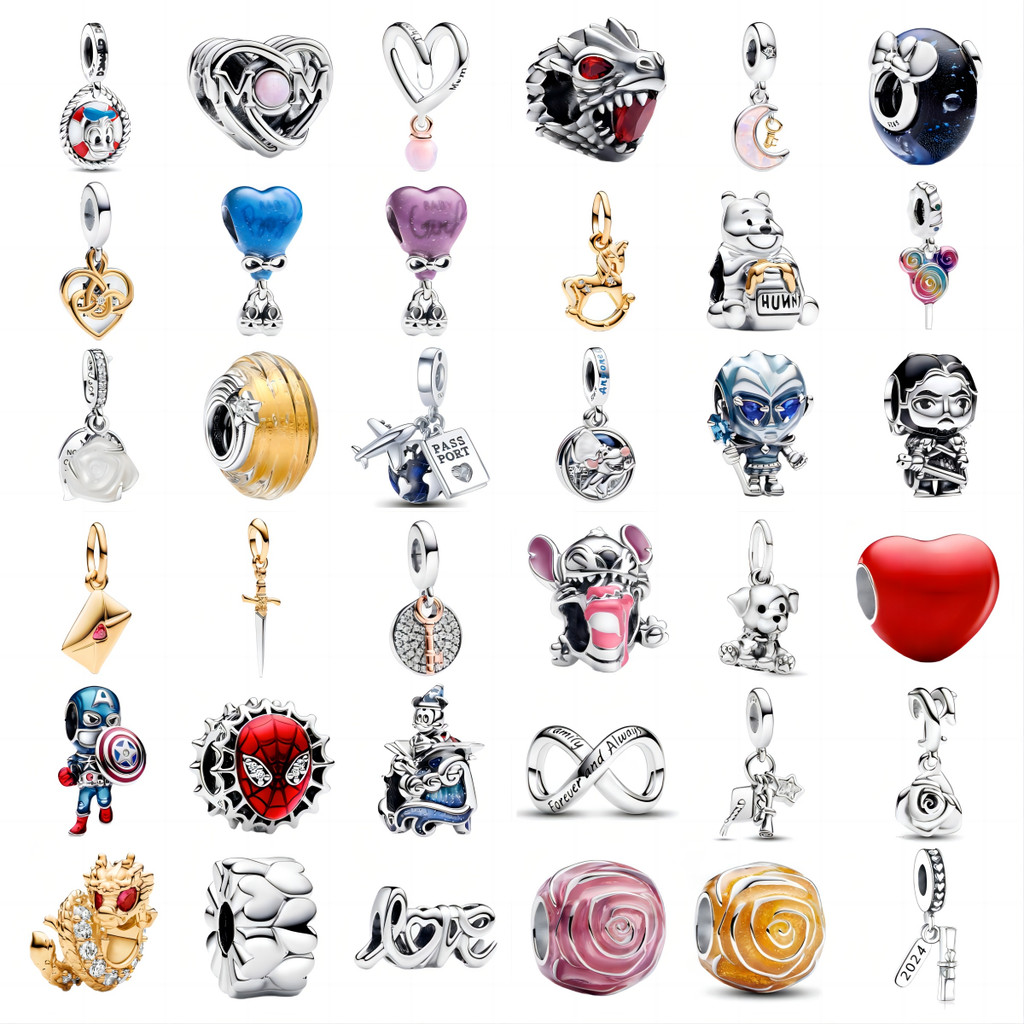 Stitch เค้กวันเกิด Winnie the Pooh Charms Fit ผู้หญิงสร้อยข้อมือสร้อยคอของขวัญแฟชั่น Silver Plated DIY เครื่องประดับ