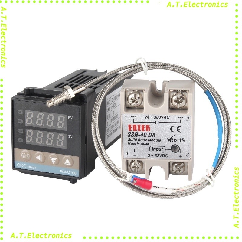 ถูกสุด! เครื่องวัดและควบคุมอุณหภูมิ PID REX-C100 +SSR-25DA+สายเทอร์โมฯ 1เมตร
