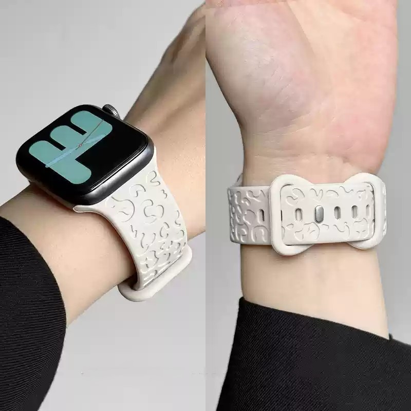 Leisure Sporty เว้าเสือดาวพิมพ์สายรัดซิลิโคนสําหรับ Apple Watch Ultra 2 Ultra Series 10 9 8 7 6 SE 5 4 3 2 1 ขนาด 42 มม.46 มม.49 มม.41 มม.45 มม.44 มม.42 มม.40 มม.38 มม.SmartWatch Band