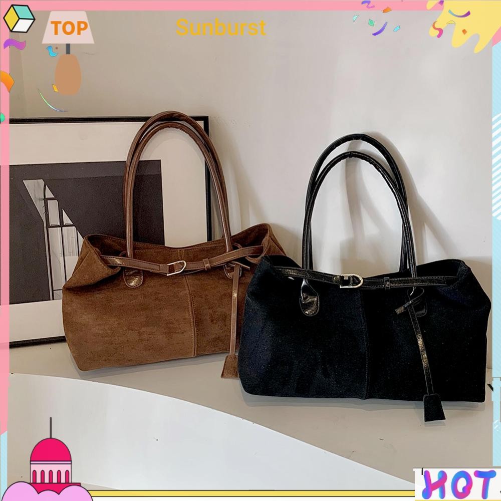 ผู้หญิง PU Casual Tote กระเป๋าถือ Hasp ปิดกระเป๋าสะพายสไตล์กระเป๋าเดินทาง Hobo กระเป๋า [Sunburst11.th]