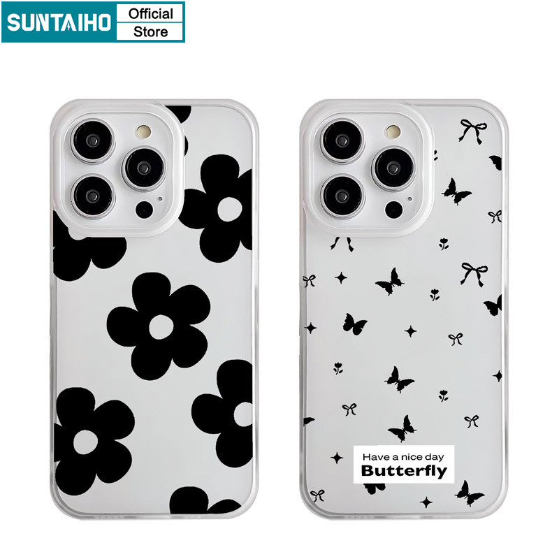 Suntaiho Aestheticปลอกดอกไม้โบว์รูปแบบClear FrostedสําหรับIphone 16 15 14 12 13 11 Pro Max IP 7 8 Plus Iphon X Xs XR Xs Max TPUซิลิคอนนุ่มพรีเมี่ยมกันกระแทกปกหลัง