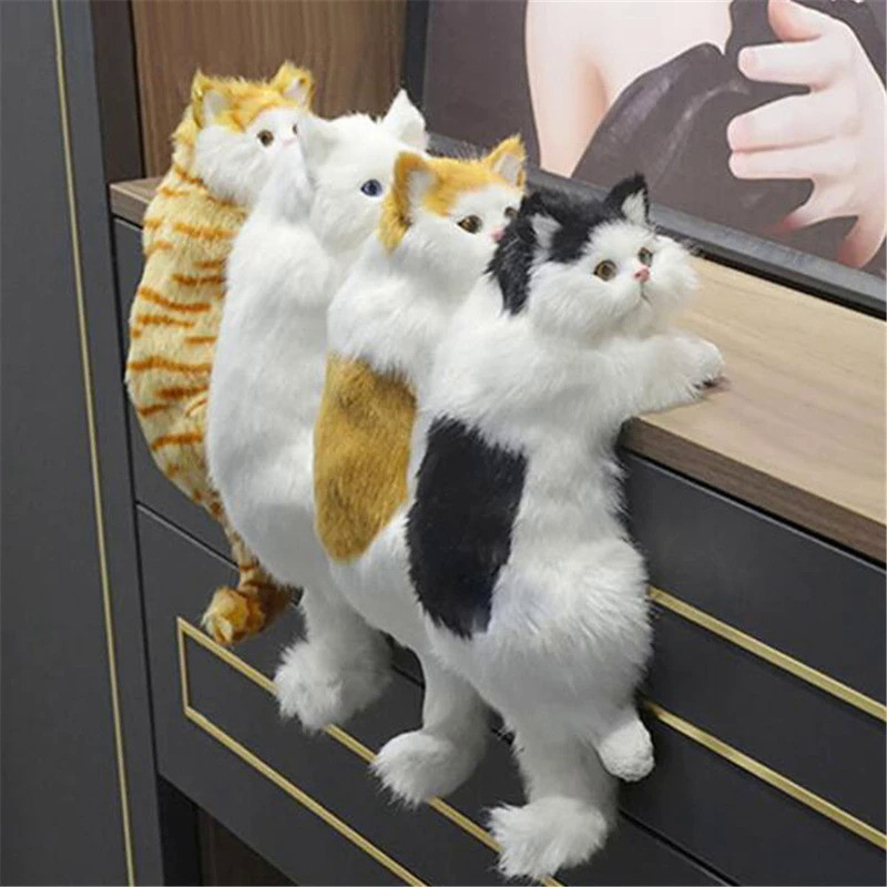 Simulation Cat Hanging Ornament Stuffed Animals Cats Furry Figure Realistic Plush Kitten Figurines S