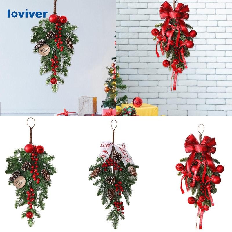 [Loviver] กลับหัวต้นคริสต์มาสประดิษฐ์พวงหรีดคริสต์มาสเครื่องประดับตกแต่งบ้านเทศกาลประตูด้านหน้าแขวนพวงหรีดสําหรับหน้าต่างโรงแรม