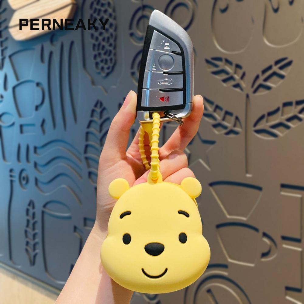 Perneaky กระเป๋าใส่เหรียญหมีสตรอเบอร์รี่,จี้กระเป๋าสามตามินิกระเป๋าสตางค์ซิลิโคนพวงกุญแจ,ของขวัญเล็กๆ Disney Cute Butter Bear พวงกุญแจ