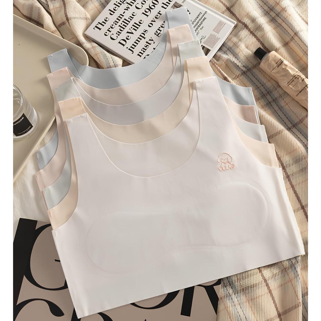 เสื้อซับในเด็กไร้ตะเข็บ สำหรับเด็กนักเรียน เด็กวัยรุ่น เสื้อชั้นในเด็กผู้หญิง ผ้าไหมน้ำแข็ง ฟองน้ำเย็บติดแบบบาง ยืดได้เย