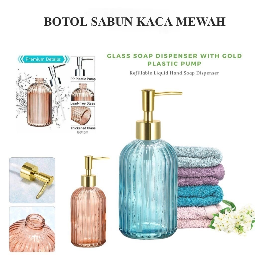 SAMPO Aesthetic Luxury Glass Soap Bottle Bathroom Shampoo Soap Dispenser Hotel Spa Shampoo Soap Bott