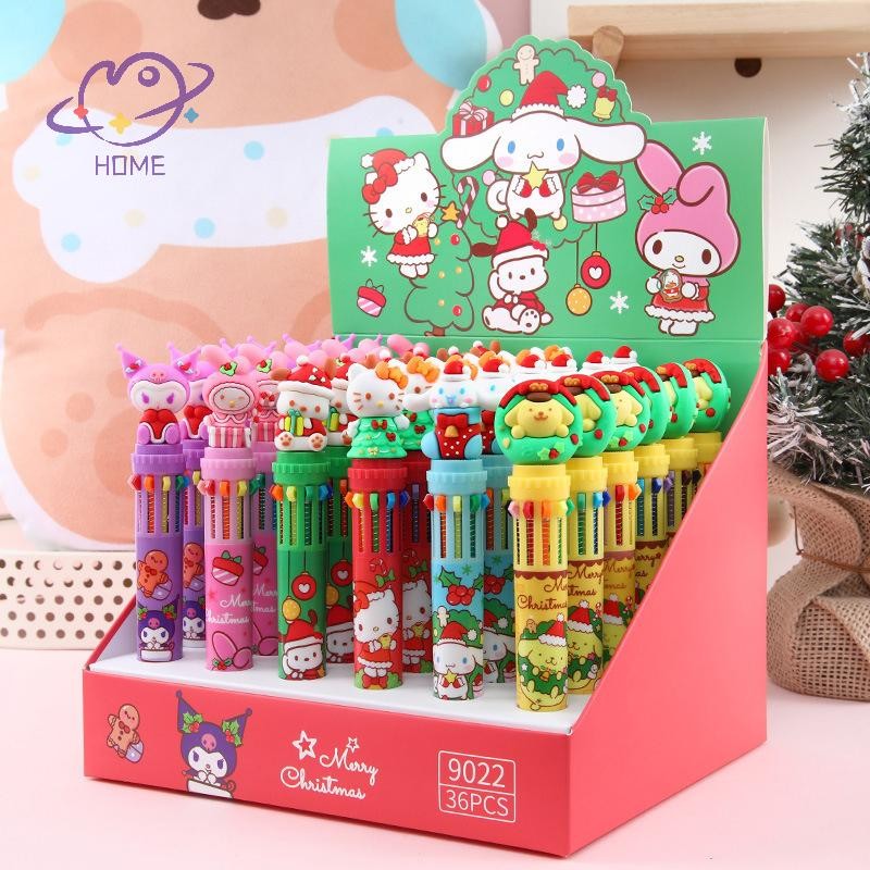 [mayhome] 1 ชิ้นปากกาลูกลื่น Sanrio คริสต์มาส 10 สีปากกาการ์ตูน 0.5 มม.นักเรียน Kawaii เครื่องเขียนกดโรงเรียนอุปกรณ์สํานักงานของขวัญ {TH}