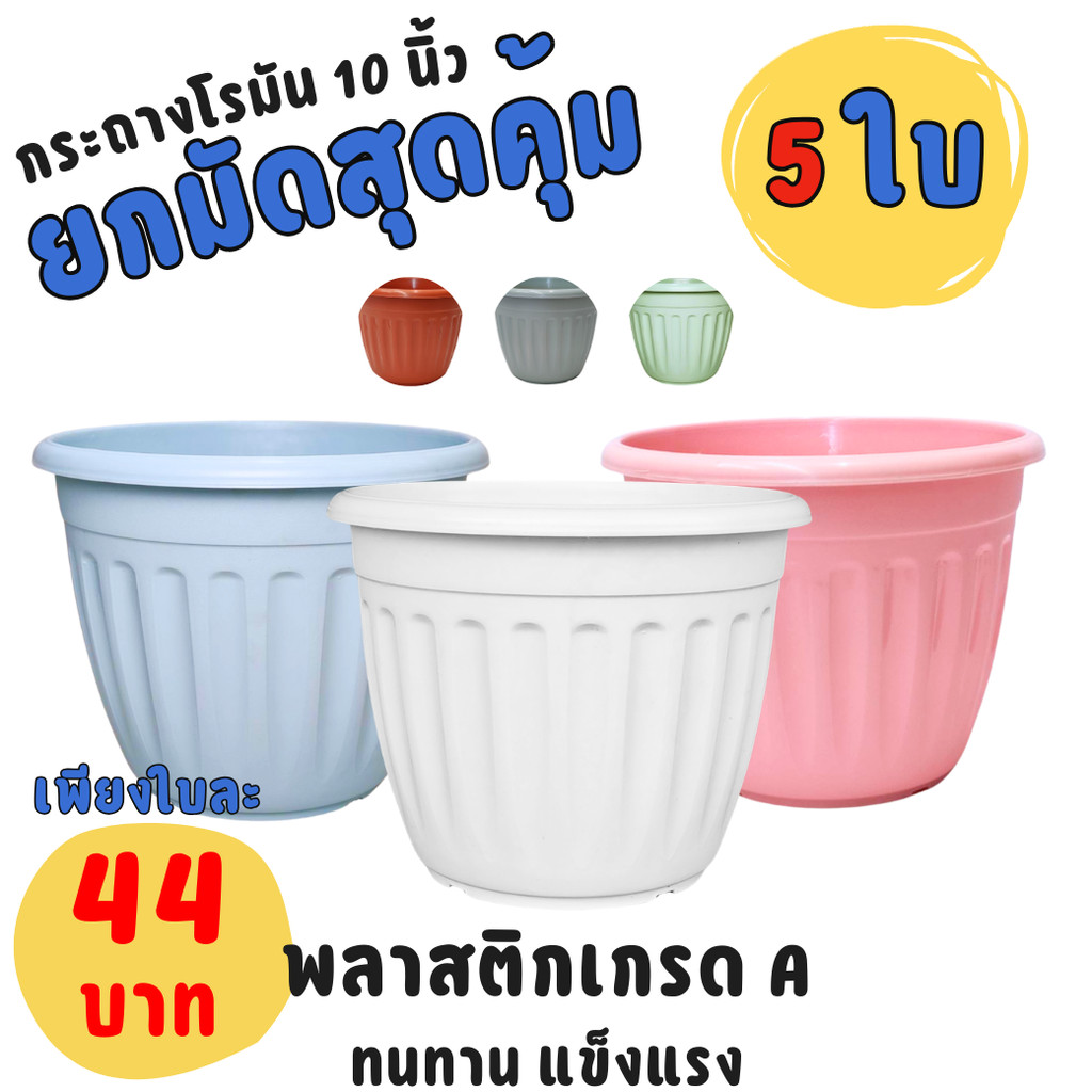 กระถาง มินิมอล โรมัน ขนาด เบอร์ 10 นิ้ว สีขาว สีเทา สีอิฐ สีฟ้าพาสเทล Bundle 5 ใบ ชิ้น อัน