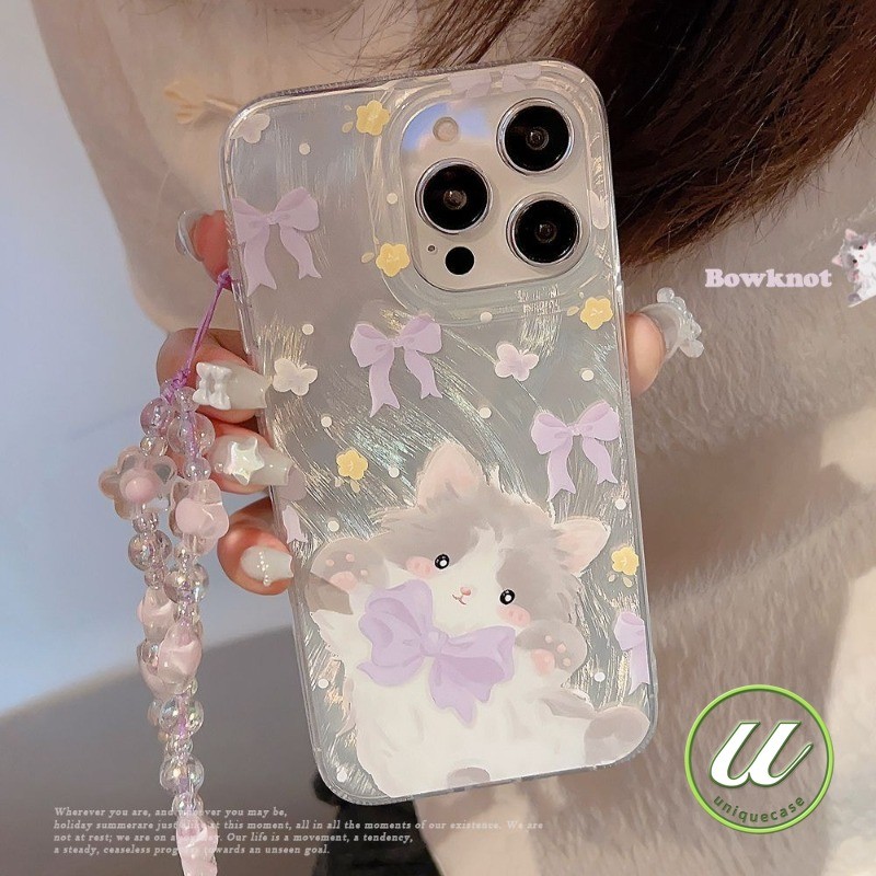 การ์ตูนแมวน่ารักโบว์โบว์ขนเส้นด้าย เคส IPhone 14 12 15 11 16 13 Pro Max 7 8 14 15 16 Plus XR 7Plus XS MAX X SE 2020