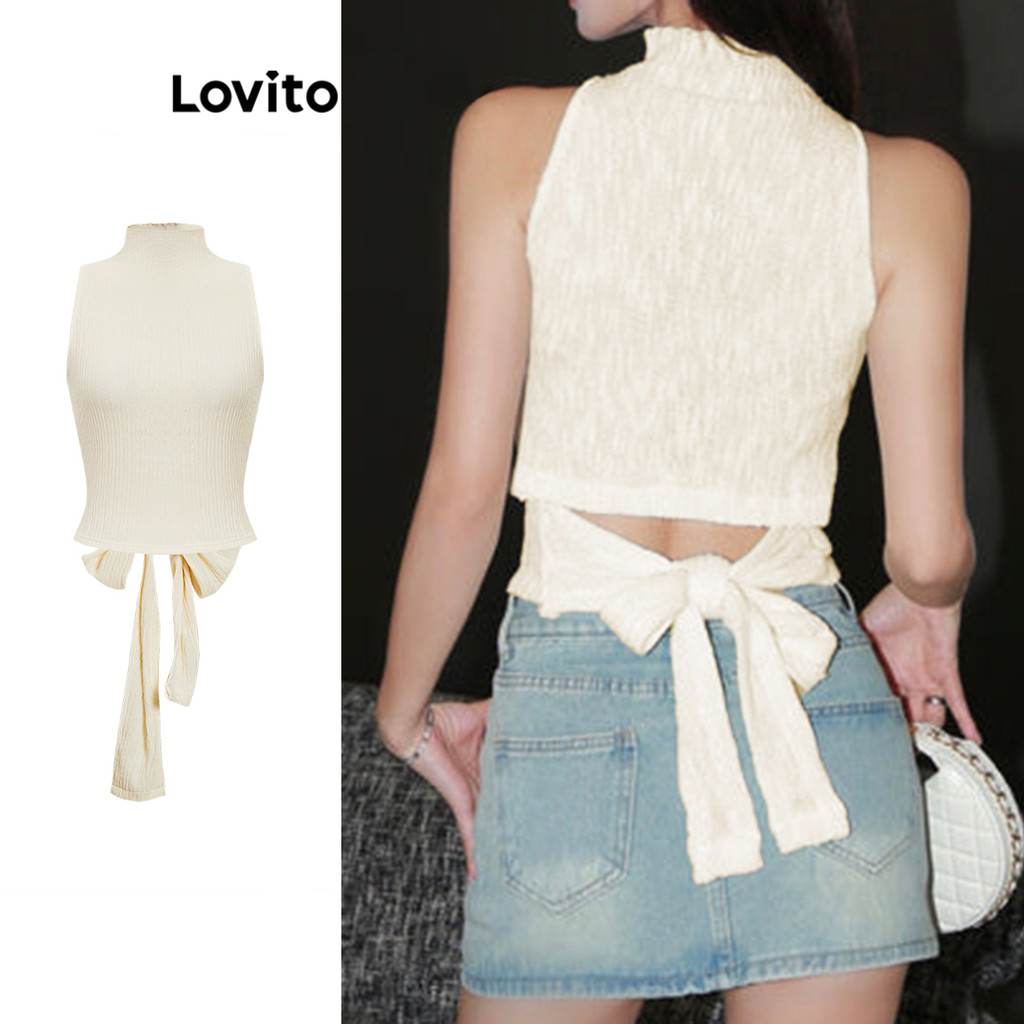 Lovito เสื้อกล้ามผูกโบว์ด้านหลังแบบสบาย ๆ สำหรับผู้หญิง L102AD197