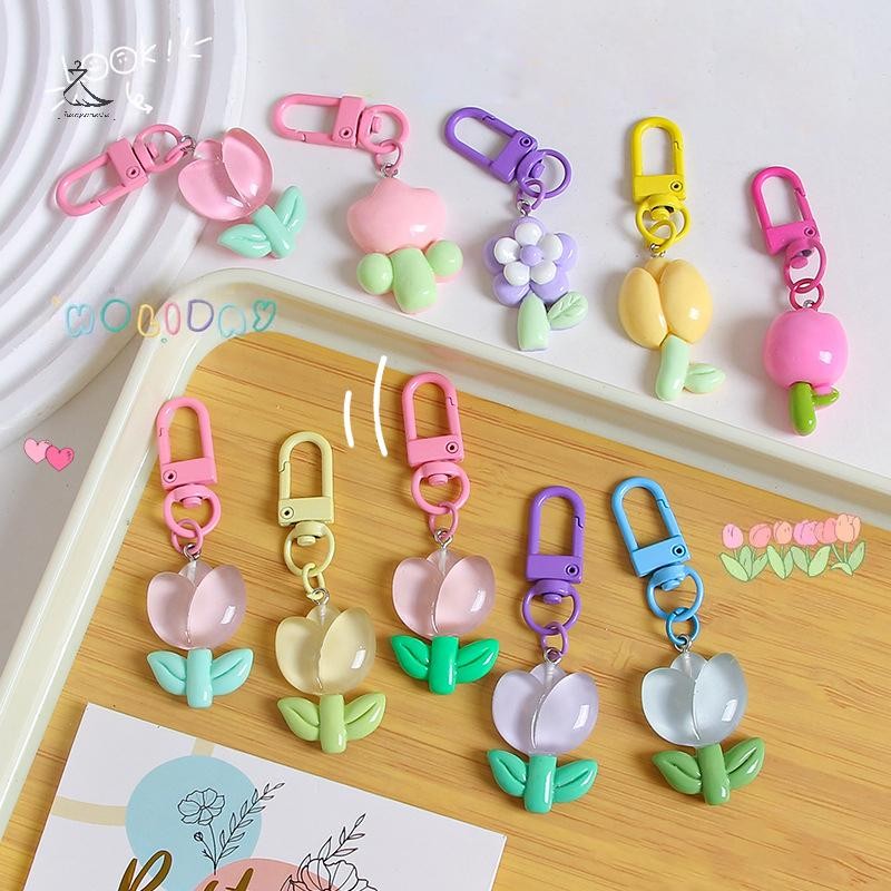 [HSSL] สไตล์เกาหลีแฟชั่นลูกอมสีดอกทิวลิปดอกไม้จี้พวงกุญแจกระเป๋าเครื่องประดับหูฟังกรณีตกแต่งอุปกรณ์กุญแจรถ เอ็มซีแอล7717