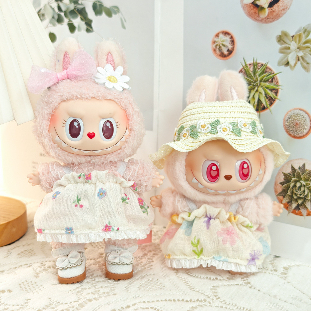 Fyg 17 ซม.Labu เสื้อผ้าเด็ก macaron labubu นั่งจี้เสื้อผ้าแขวนกระโปรงดอกไม้ Hoodies ตุ๊กตาอุปกรณ์เสริมน่ารักตกแต่งผ้าเล็กๆ