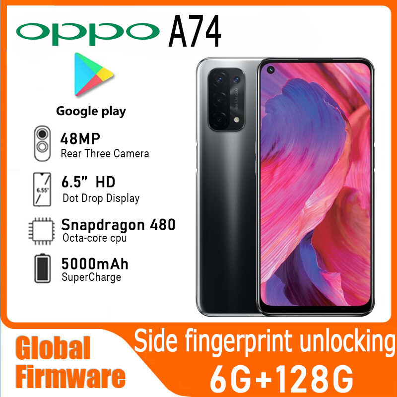 Oppo A74 5G สมาร์ทโฟน Global เฟิร์มแวร์ 6.5 "90HZ Snapdragon 480 กล้อง 48.0MP 18W ชาร์จเร็วโทรศัพท์ม