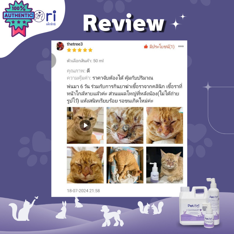 สเปรย์เชื้อราแมว สเปรย์พ่นแผลแมว แผลแห้งไว 50 ml. สเปรย์นาโนฉีดแผล  สเปรย์แผลหมา Petori Cleaning Car