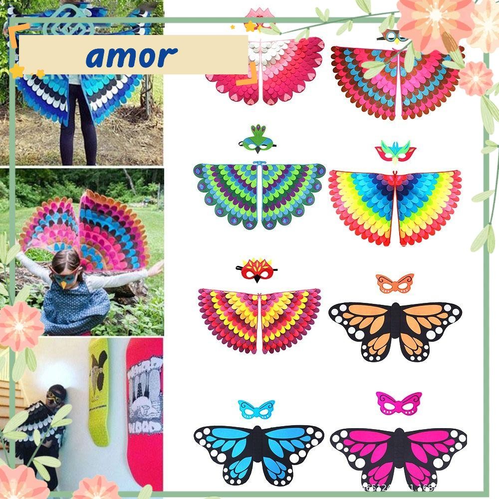 Amor12 Felt Cape, นกยูงนกฮูกการแสดงบนเวทีสัตว์ปีกนก + ชุด, Parrot Bird Felt Winged Cloak