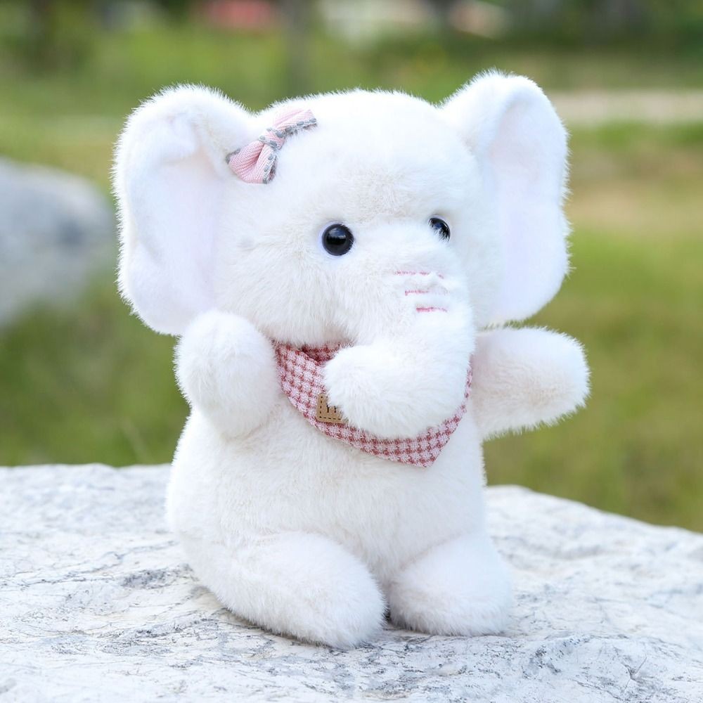 PERRY Elephant Plush Doll, PP Cotton Big Ear กอดของเล่นตุ๊กตา, Baby Appease ตุ๊กตาผ้าพันคอ Fluffy Bowknot ตุ๊กตาช้างของเล่นวันเกิดงานปาร์ตี้ - รูปที่ 5