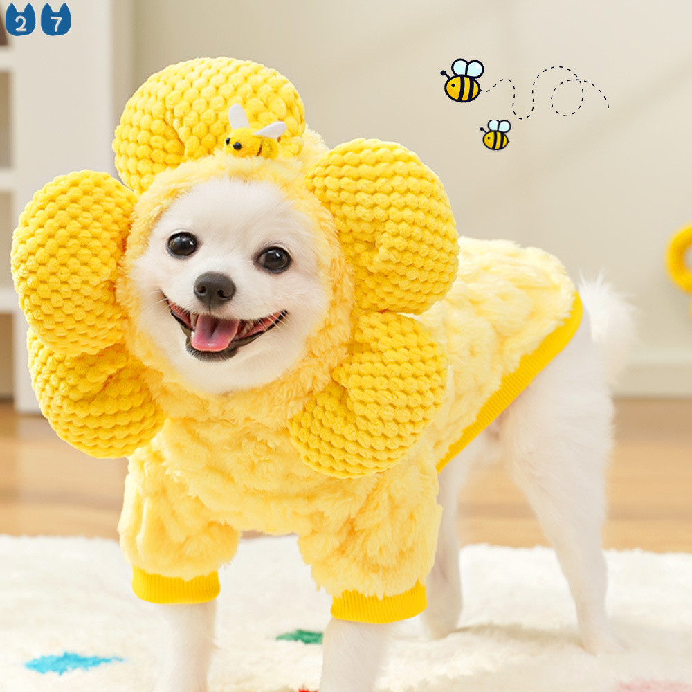 สุนัขนุ่ม Sunflower Hoodie สบาย WARM Dog เสื้อกันหนาว D แหวนสัตว์เลี้ยงชุดคอสเพลย์ Puppy Coat แจ็คเก็ตสําหรับลูกสุนัขสุนัข