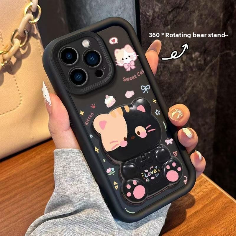 เคส OPPO Reno 13F 5G Reno 6 5G Reno 5 Pro A83 A74 5G A91 A59 F1S A59S กระเป๋าใส่โทรศัพท์แบบเต็มรูปแบบซิลิโคนอ่อนนุ่มกันกระแทกออกแบบใหม่กระจกหมุนหมีน่ารักพร้อมวงเล็บ - รูปที่ 2
