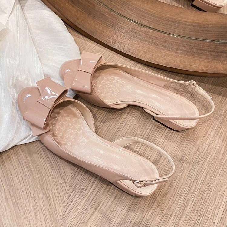 โบว์สำหรับรองเท้าส้นเตี้ย ส้นหนา สายรัดหัวเข็มขัดยาง