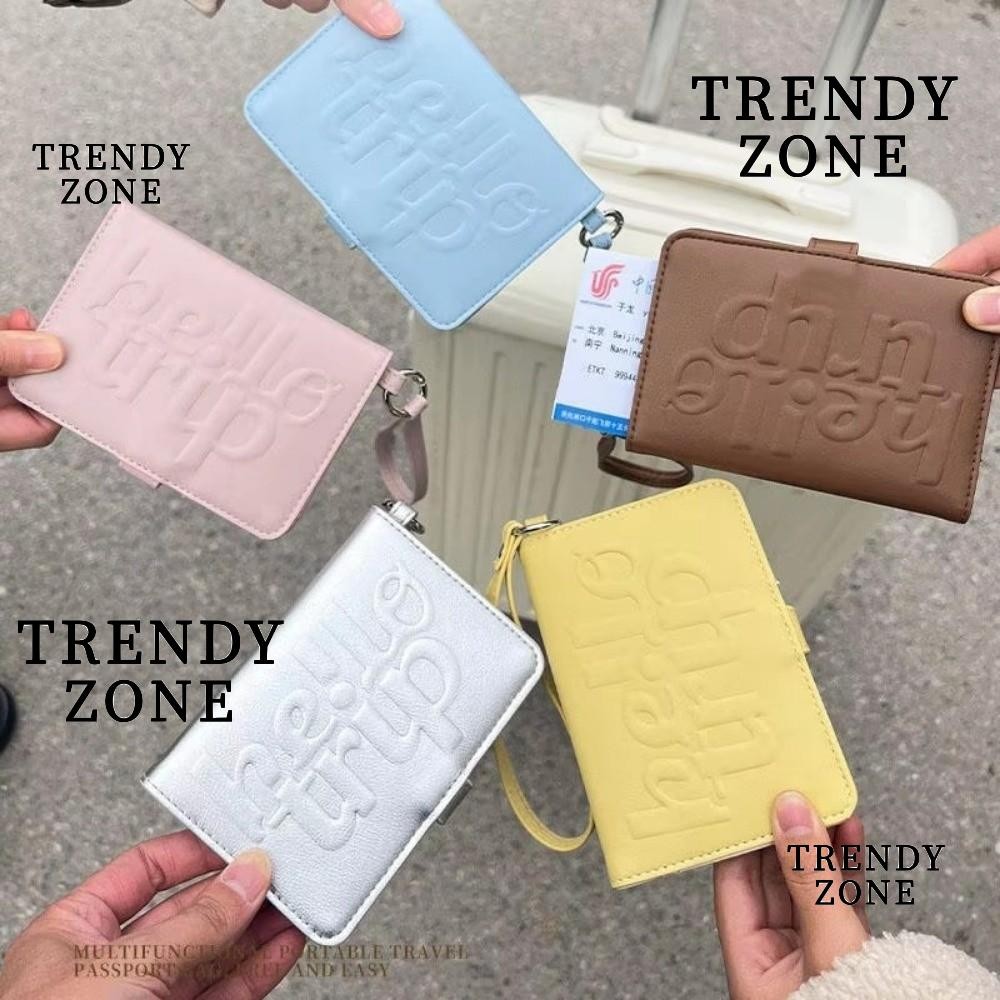 TRENDYZONE กระเป๋าสตางค์เดินทาง, Anti Theft PU Leather Passport Holder, Portable with Hanging Rope Passport Clip For Airplane Check-in