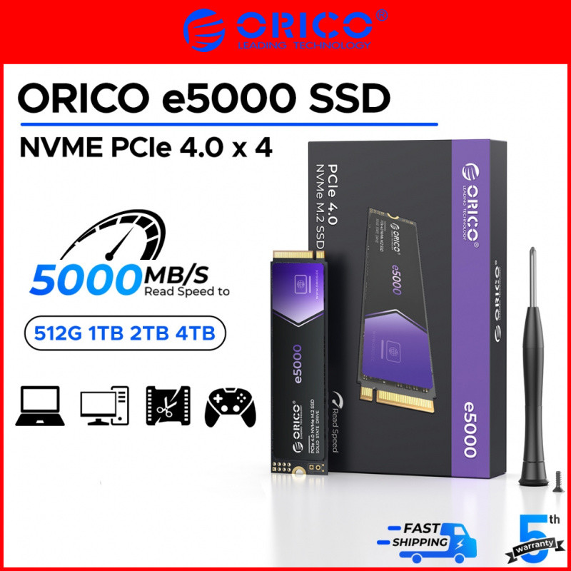 ORICO e5000 M.2 NVMe SSD 512GB 1TB 2TB PCIe 2280 Solid State Hard Drive สําหรับแล็ปท็อปเดสก์ท็อป PC 