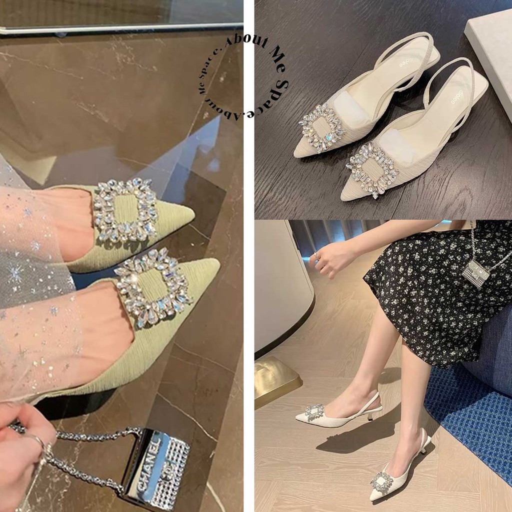 รองเท้าส้นสูงแฟชั่นเปิดส้น หรูหรา ส้นเข็มดีไซน์ฝรั่งเศส