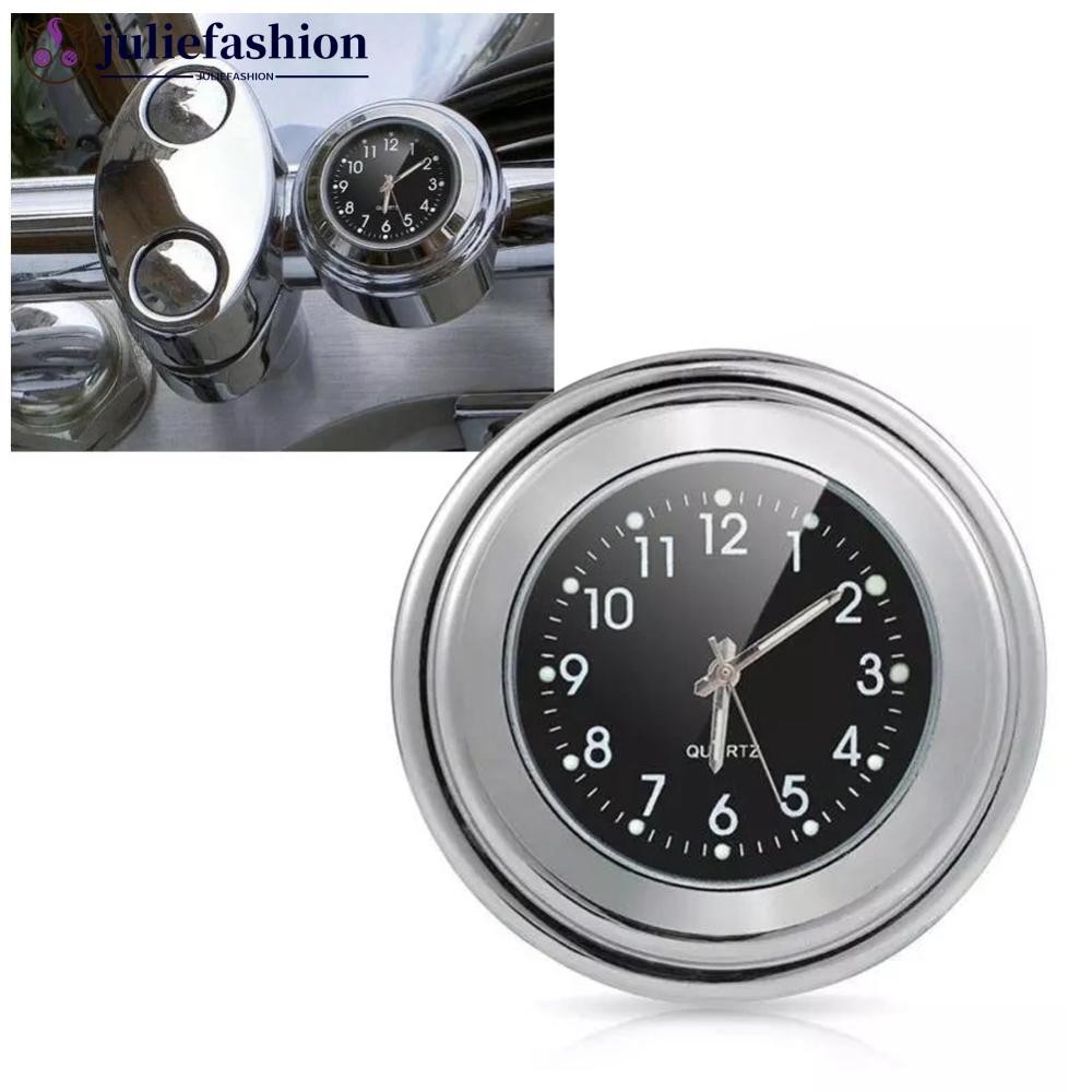 JULIEFASHION รถจักรยานยนต์ Handlebar นาฬิกาเครื่องวัดอุณหภูมิ Luminous Dial นาฬิกา 22-25 มม.มอเตอร์ไ