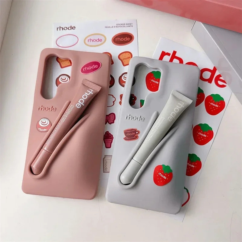 แฟชั่น Rhode ลิปสติก Skin-friendly Soft Case สําหรับ Samsung Galaxy S25/24/23 Ultra Plus พร้อมลิปสติ
