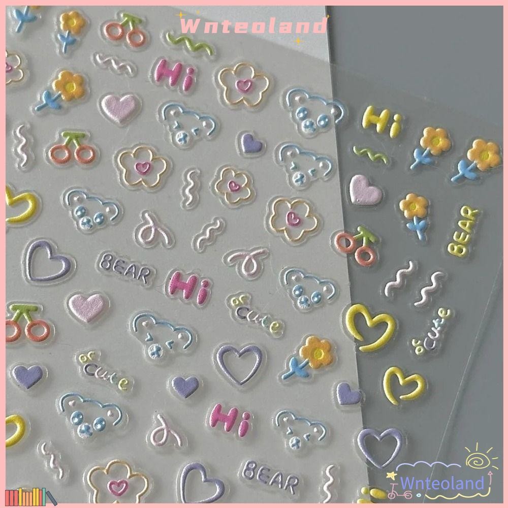 WNTEOLAND สติ๊กเกอร์ติดเล็บ, สติ๊กเกอร์ติดถ้วยนูนนุ่มแบบมีกาวในตัว, สติ๊กเกอร์การ์ตูนมัลติฟังก์ชั่นการ์ตูนน่ารัก