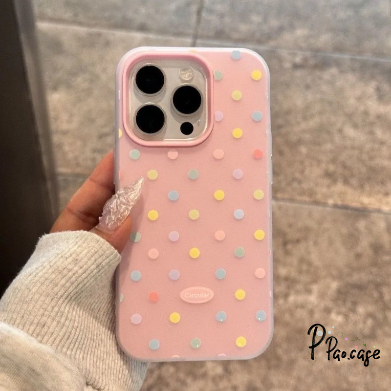 เคส TPU นิ่มลายการ์ตูนลายจุดสีลูกกวาดแบบใหม่ 2 in 1 สำหรับ IPhone XR 15 11 13 12 14 Pro Max XS X Max 8 6 6s 7 16 Plus