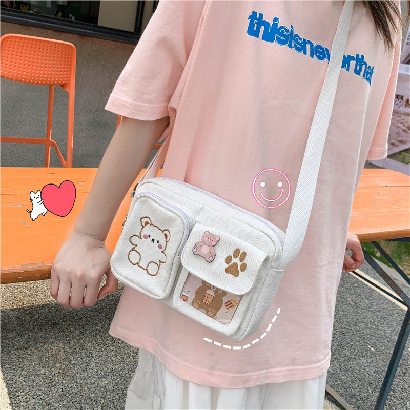 HC006 Paw Bear Nylon Bag กระเป๋าสะพายสตรี Bear Motif สไตล์เกาหลี Stylish Girls School Bag Canvas Bag