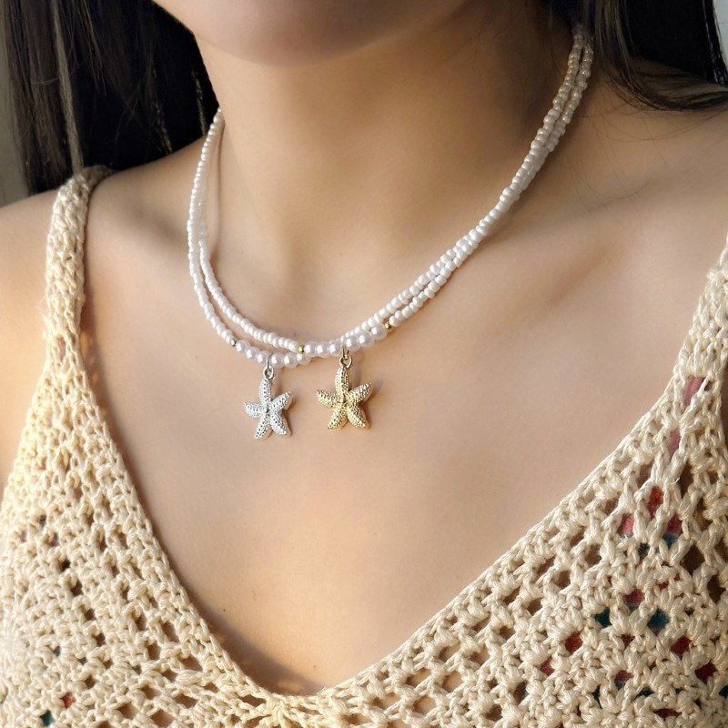 Xiangbao ปลาดาวสร้อยคอไข่มุก Millets ลูกปัดปรับความยาว Beachwear อุปกรณ์เสริม