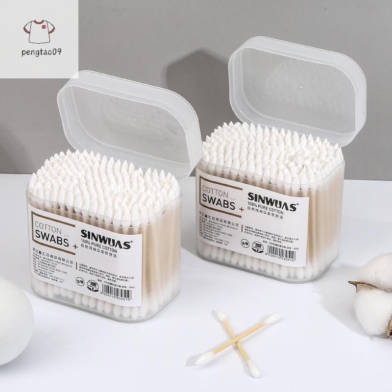 Pengatao09 100/200 ชิ้นทิ้งบ้าน Dual หัวทําความสะอาดหูแต่งหน้าสําลี Buds ใหม่