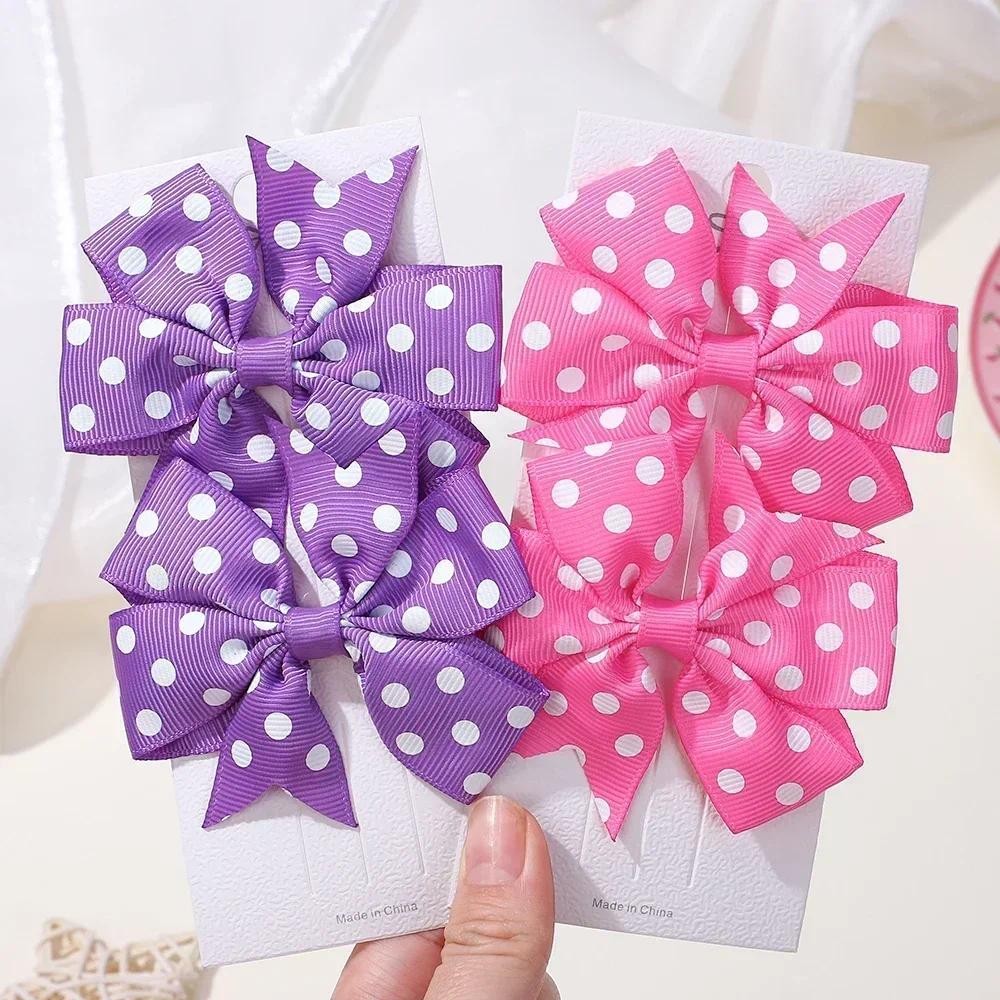 เซ็ต2ชิ้น คลิปผมBowพิมพ์ลายจุด ทำเอง สไตล์น่ารัก เหมาะสำหรับเด็กและของขวัญ