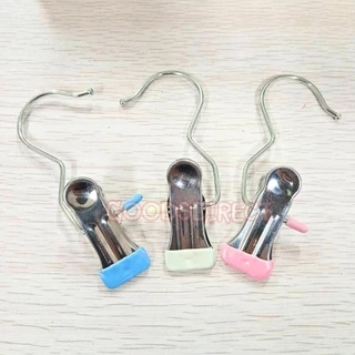 คลิปหนีบผ้า คลิปหนีผ้าแสตนเลส กันลื่น พร้อมตะขอ สีสันสดใส แพค 5 ชิ้น