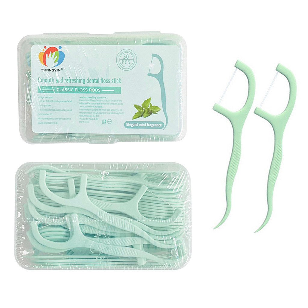 50Pcs/Box Dental Floss MINT รสมิ้นต์ไหมขัดฟัน​ 50ชิ้น 1กล่อง ลมหายใจสดชื่น