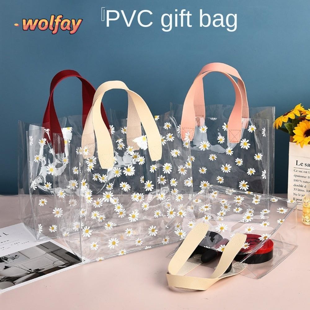 กระเป๋าโท้ต WOLFAY, กระเป๋าช้อปปิ้งใสหูหิ้ว, กระเป๋าเก็บของกันน้ํา PVC Little Daisy ความจุขนาดใหญ่